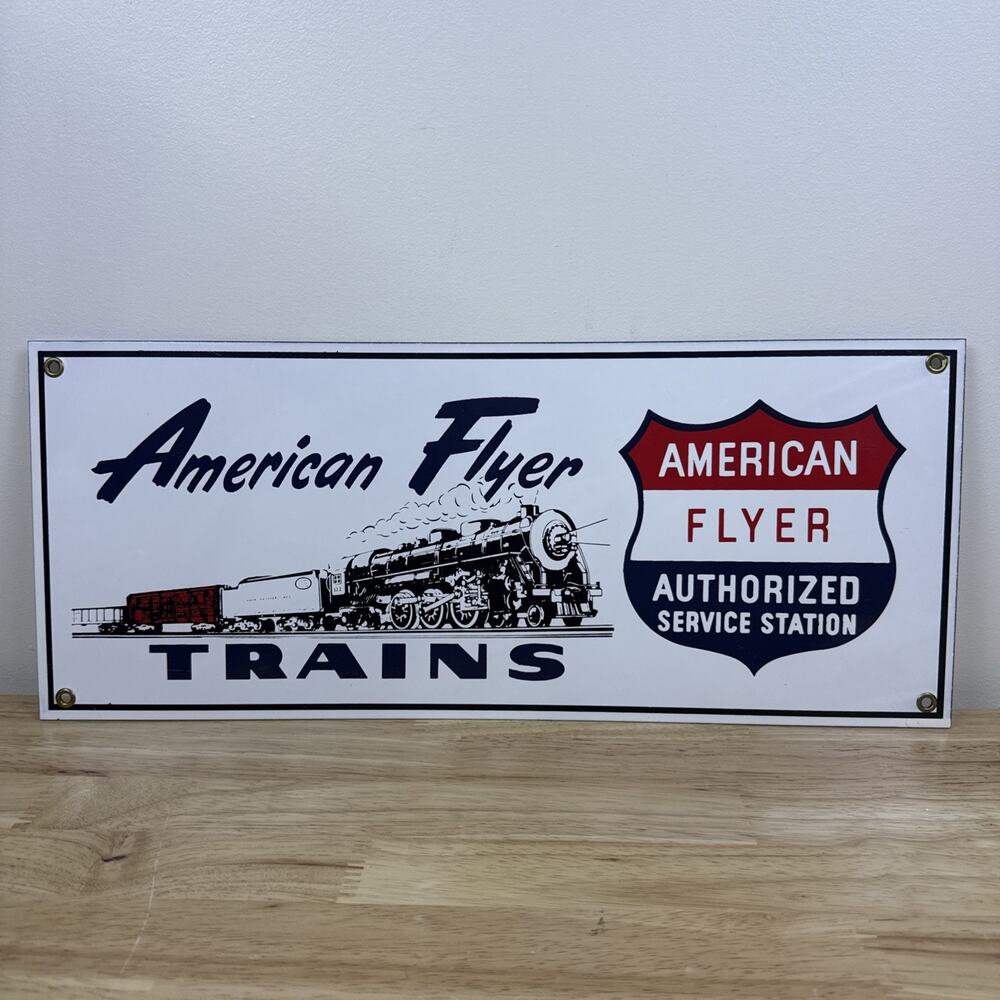 Vintage American Flyer Trains Authorized Service Station Porcelain Enameled Sign
